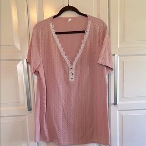 Pink Lace-Trimmed Women's Top, XXL